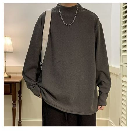 Men's Long-sleeved Fleece Shirt Solid Color Thickened Semi-high Collar